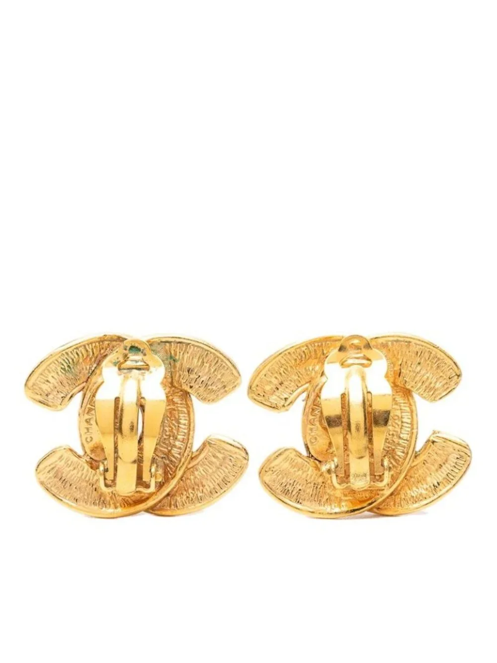 Chanel Vintage Quilted CC Logo Earrings Gold Plated
